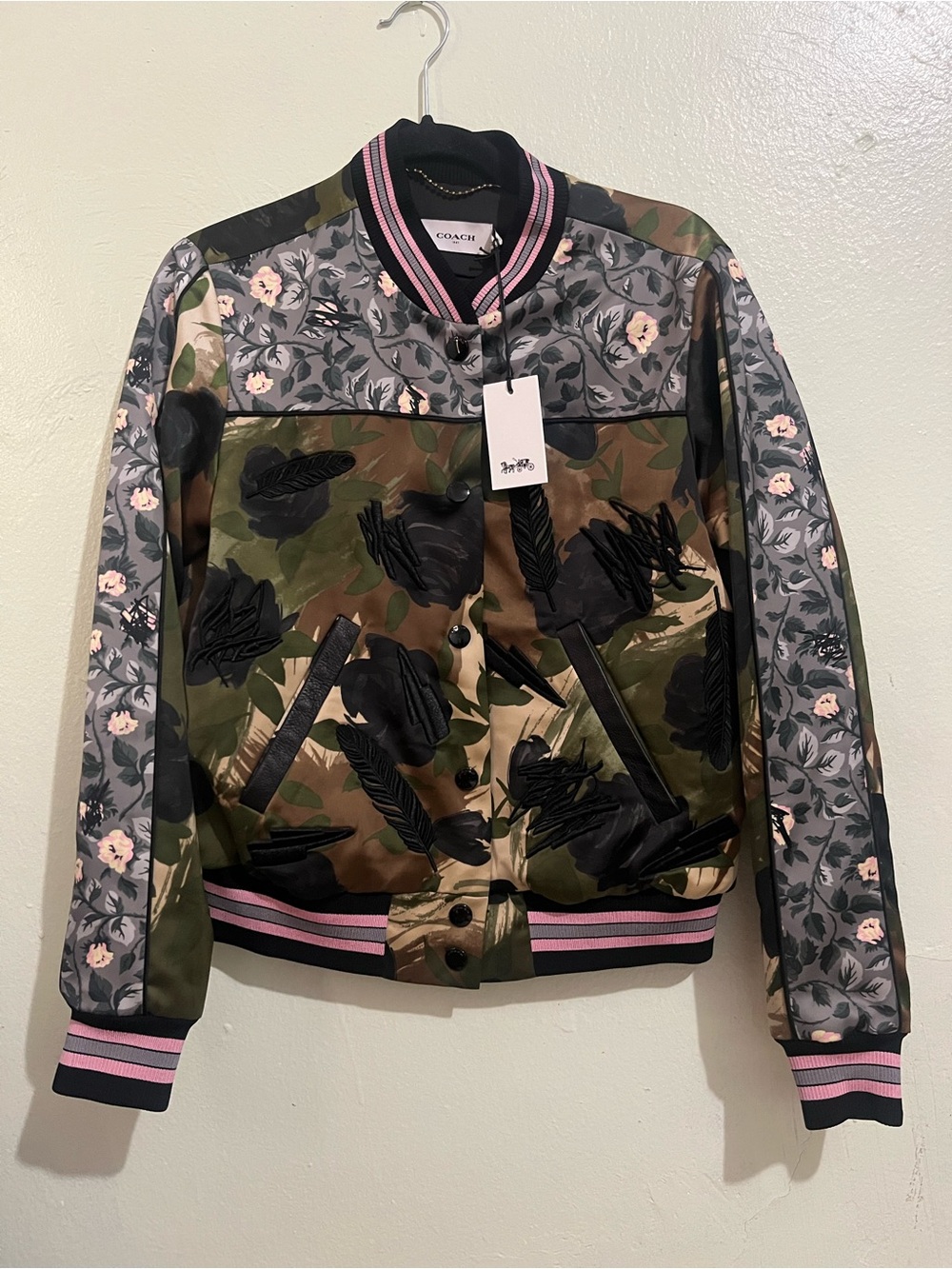 NWT Coach 1941 Floral Camo Rose Bomber Jacket - Green,Black& Pink